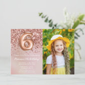 フォトローズゴールド 女子6歳の誕生日パーティー 招待状 (スタンド正面)