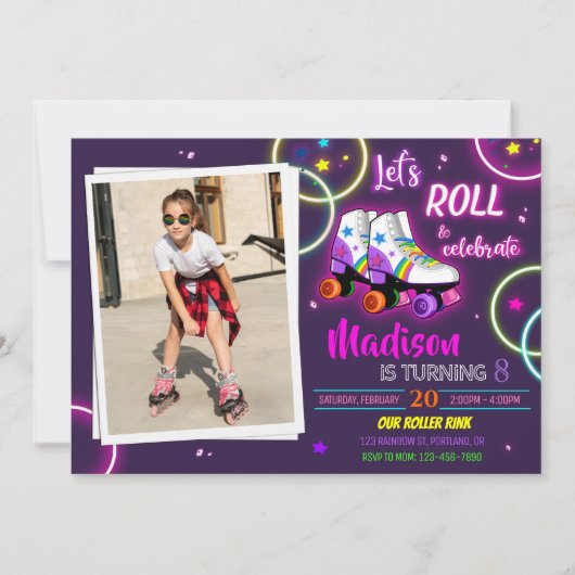 フォトローラー誕生日の招待ガールパーティー招待状 招待状 (正面)