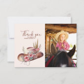 フォトワイルドウェスト女性のカーボーイカントリーウェスタン誕生日 サンキューカード (正面)