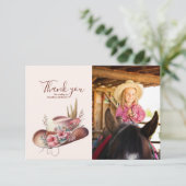 フォトワイルドウェスト女性のカーボーイカントリーウェスタン誕生日 サンキューカード (スタンド正面)