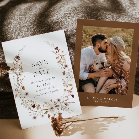 フォトワイルドフラワーウェディング日付保存招待状 招待状