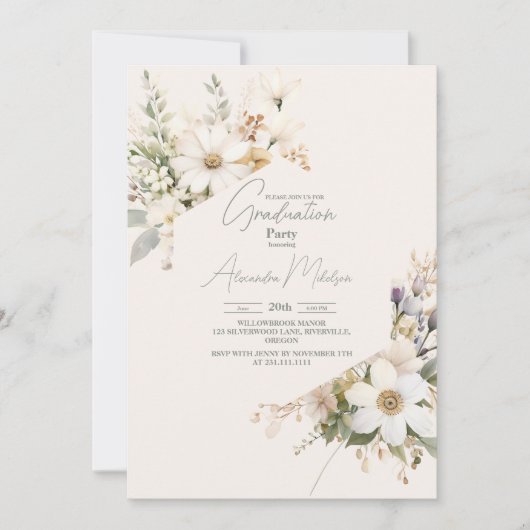 フォトワイルドフラワーエレガントセージ卒業 招待状 (正面)