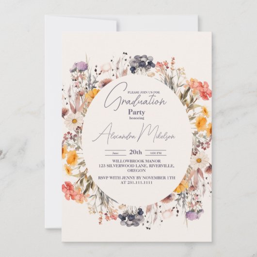 フォトワイルドフラワーガーデンリース緑化卒業 招待状 (正面)