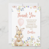 フォトワイルドフラワーバニー誕生日サンキューカード 招待状 (正面)