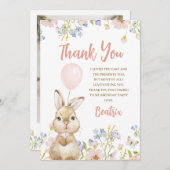 フォトワイルドフラワーバニー誕生日サンキューカード 招待状 (正面/裏面)