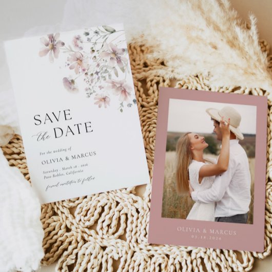 フォトワイルドフラワー日付の保存結婚式招待状 招待状