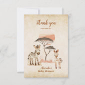 フォトワイルドワンサファリ動物ボーイベビーシャワー サンキューカード (正面)