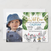 フォトワイルドワンサファリ1歳の誕生日パーティー 招待状 (正面)