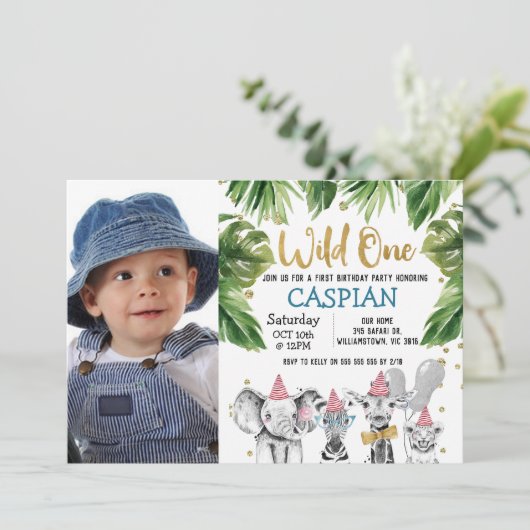 フォトワイルドワンサファリ1歳の誕生日パーティー 招待状 (スタンド正面)