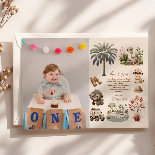 フォトワイルドワンジャングルサファリアニマルズボーイ1st サンキューカード