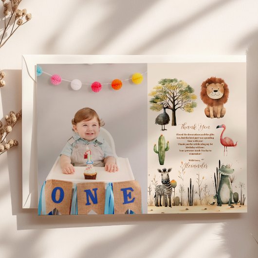 フォトワイルドワンジャングルサファリアニマルズボーイ1st サンキューカード