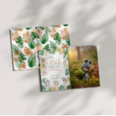 フォトワイルドワンジャングルサファリ動物1歳の誕生日 招待状