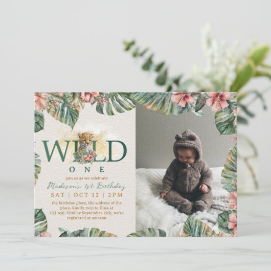 フォトワイルドワン男の赤ちゃんファースト誕生日 招待状 (スタンド正面)