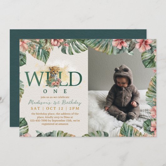 フォトワイルドワン男の赤ちゃんファースト誕生日 招待状 (正面/裏面)