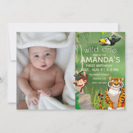 フォトワイルドワン誕生日ジャングル動物パーティー 招待状