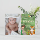 フォトワイルドワン誕生日ジャングル動物パーティー 招待状 (スタンド正面)