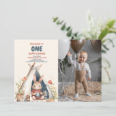 フォトワンハッピーキャンパーウッドボーイズ1歳の誕生日 招待状 (スタンド正面)