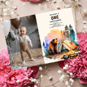 フォトワンハッピーキャンパーウッドボーイズ1歳の誕生日 招待状