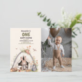 フォトワンハッピーキャンパーウッドランド1歳の誕生日 招待状 (スタンド正面)