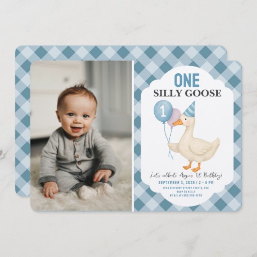 フォトワン間抜けグースファースト誕生日 招待状 (正面/裏面)