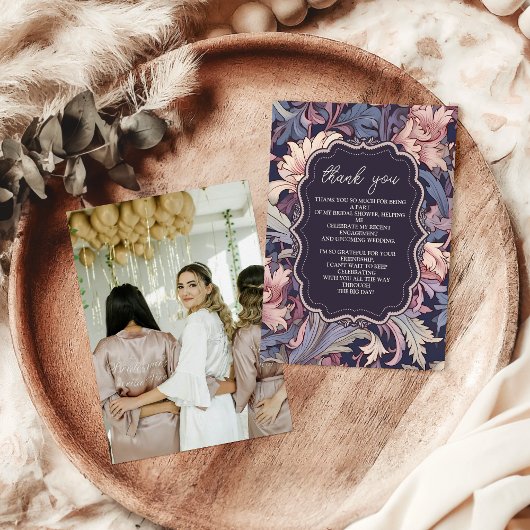 フォトヴィンテージウィリアムモリスラベンダーブライダル サンキューカード