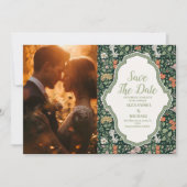 フォトヴィンテージウェディング招待状ウィリアム・モリス セーブザデート (正面)