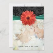 フォトヴィンテージダマスクエメラルドガーベラデイジー結婚ズ 招待状 (裏面)