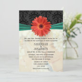 フォトヴィンテージダマスクエメラルドガーベラデイジー結婚ズ 招待状 (スタンド正面)