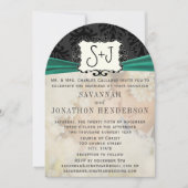 フォトヴィンテージダマスクエメラルドグリーン結婚ブラック 招待状 (正面)