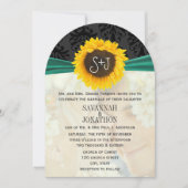 フォトヴィンテージダマスクエメラルドヒマワリ結婚ーズ 招待状 (正面)