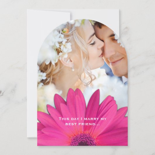 フォトヴィンテージダマスクピンクガーベラデイジー結婚ズ 招待状 (正面)