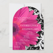 フォトヴィンテージダマスクピンクガーベラデイジー結婚ズ 招待状 (裏面)