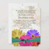 フォトヴィンテージダマスクブライトカラフルガーベラデイジー 招待状 (裏面)