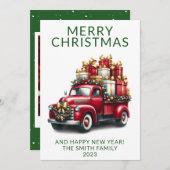 フォトヴィンテージトラックプレゼントグリーンクリスマス 招待状 (正面/裏面)