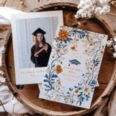 フォトヴィンテージネイビーオレンジフローラ卒業 招待状