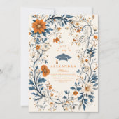 フォトヴィンテージネイビーオレンジフローラ卒業 招待状 (正面)