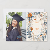 フォトヴィンテージネイビーオレンジフローラ卒業 案内状 (正面)
