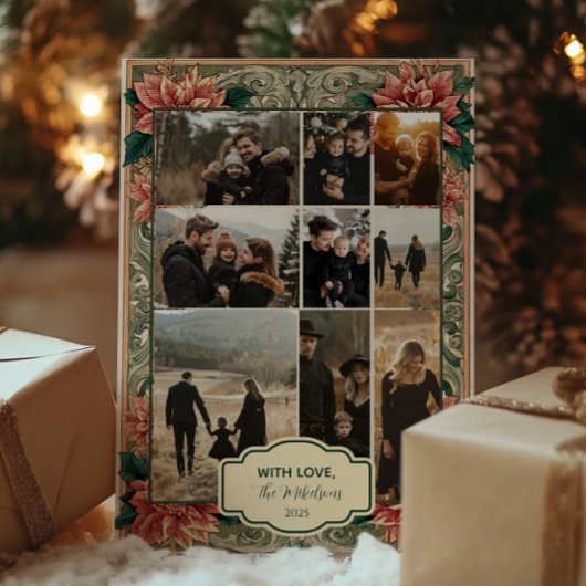 フォトヴィンテージポインセチアのスクロール シーズンカード