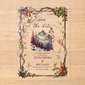 フォトヴィンテージマウンテンフォレストエバ結婚ーグリーン アクリル招待状 (正面)