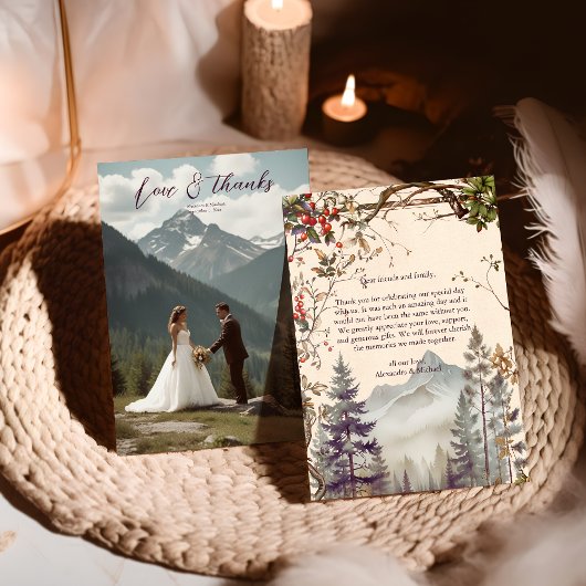 フォトヴィンテージマウンテンフォレストエバ結婚ーグリーン サンキューカード