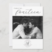 フォトヴィンテージモノグラム結婚クレストのテーブル番号 招待状 (正面)