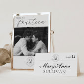 フォトヴィンテージモノグラム結婚クレストのテーブル番号 招待状