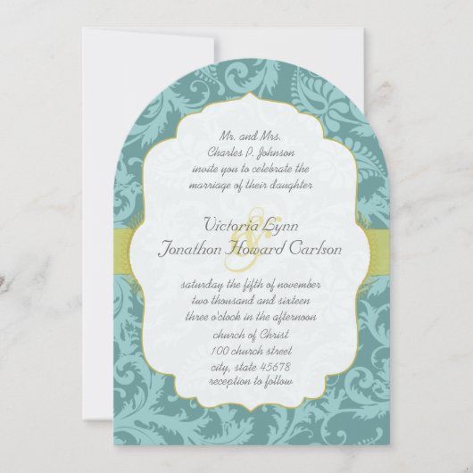 フォトヴィンテージラブバードダマスクウェディング招待状 招待状 (正面)