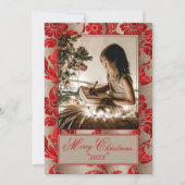 フォトヴィンテージレッドダマスクホリデイ シーズンカード (正面)