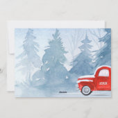 フォトヴィンテージレッドトラック冬の木クリスマス シーズンカード (裏面)