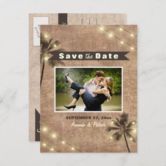 フォトヴィンテージPalm Tree日付はがきを保存 案内ポストカード (正面/裏面)