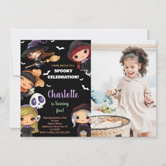 フォト不気味ドールハロウィーン誕生日招待状 招待状 (正面)