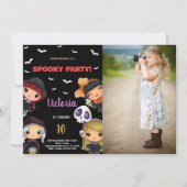 フォト不気味パーティーブラックハロウィーン誕生日 招待状 (正面)