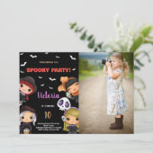 フォト不気味パーティーブラックハロウィーン誕生日 招待状 (スタンド正面)