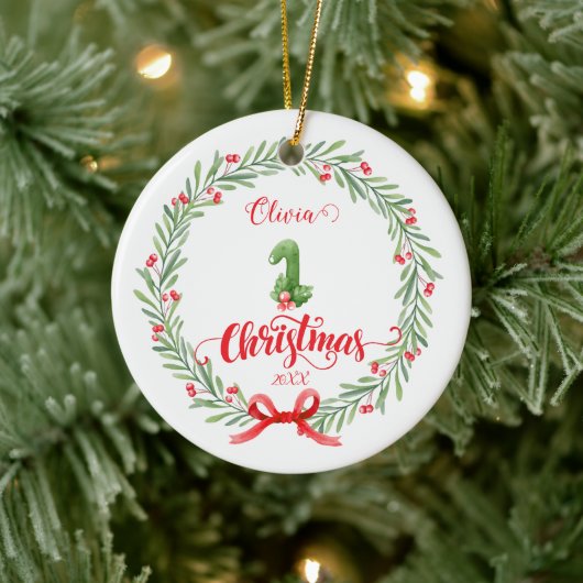 フォト付きクリスマスオーナメント(赤ちゃんの初クリスマス記念) セラミックオーナメント (ツリー)